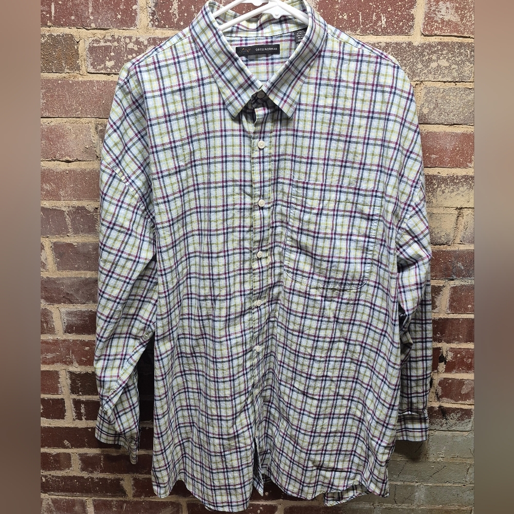 Greg Norman men's button-down shirt Stripe 2XB 2TG Blue Purple Green Golf